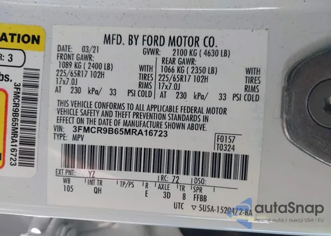 2021 Ford Bronco Sport Big Bend из США, поврежденный, VIN 3FMCR9B65MRA16723